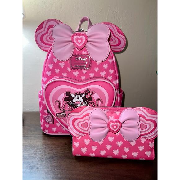 Loungefly Handbags - Loungefly Disney Mickey & Minnie Mouse Heart Ears Mini Backpack Wallet Set